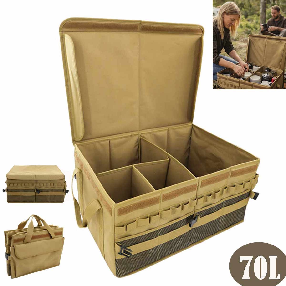 Meedeer Opvouwbare Opbergbox 70L met Deksel-Camping opbergkist-Opvouwbare organizer met Handvat–Multifunctionele ruimte-Voor Camping, Auto,Thuis (58*40*30cm)
