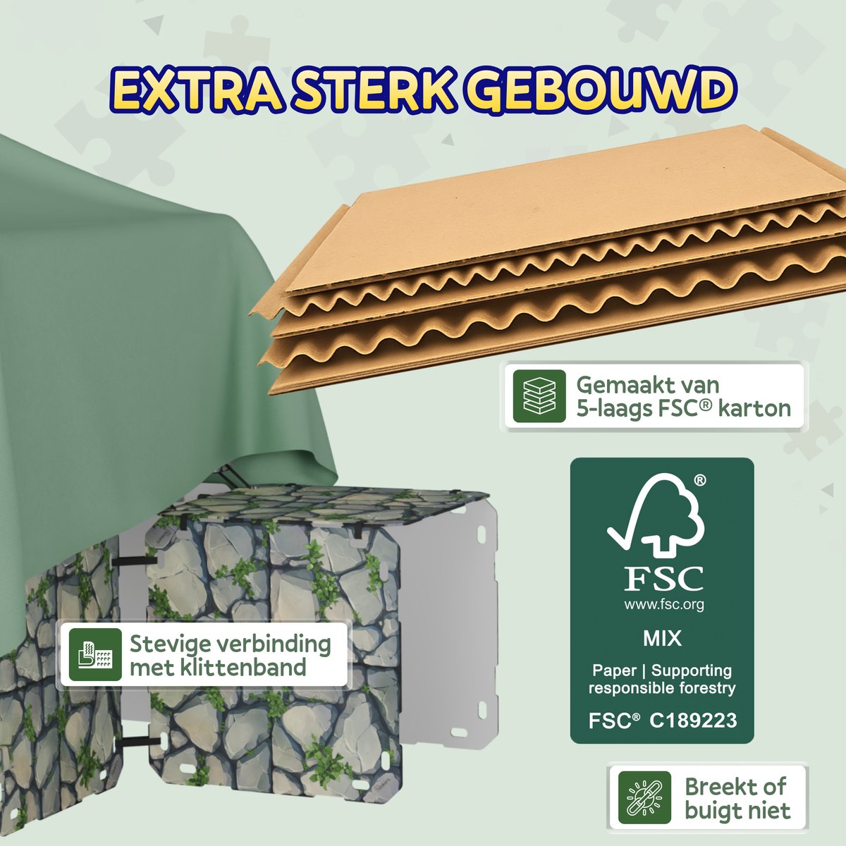 Fort Bouwplaten Set - 68 Onderdelen - Kasteel Bouwen - Speeltent - Speelhuis Bouwset - Fort bouwen - Bouwpakket - Bouwspeelgoed - Constructiespeelgoed voor Kinderen — afbeelding 2