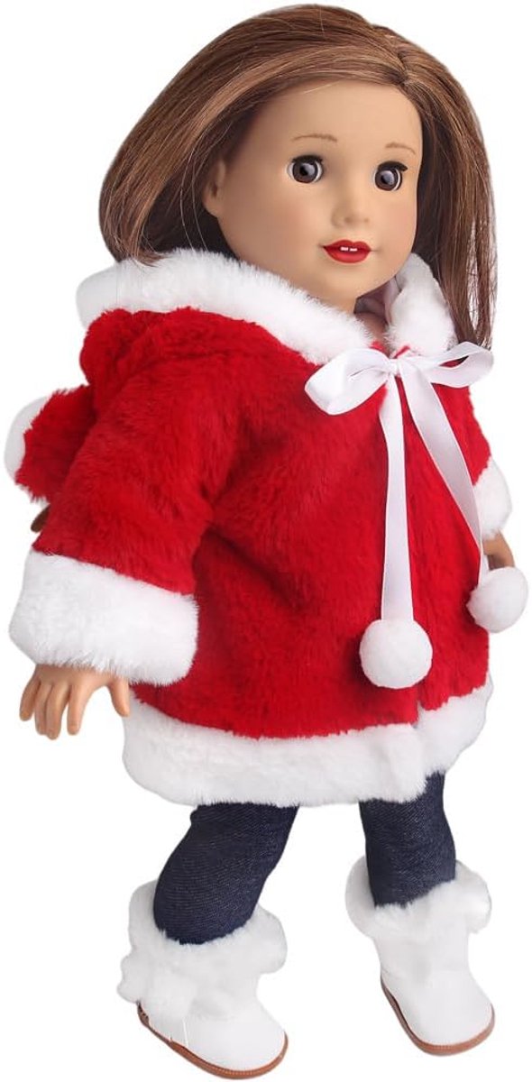 Poppenkleding winter mantel - Poppenjas kerst - Poppen aankleden - Pluche materiaal - 4572 cm - rood — afbeelding 5