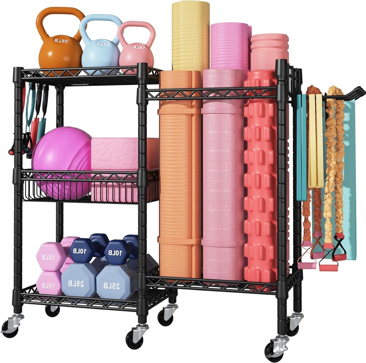 Opbergrek Home Gym - Trainingsrek Organizer - Sportuitrusting Opbergen - Verstelbare Planken Haken - 91.4 x 30 x 82.6 cm