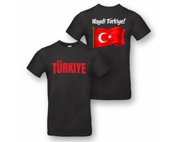 Zwart t-shirt met "Türkiye" en "Haydi Türkiye!" - maat L - WK 2026, shirt, Turkije, rood, rode, wit, witte, voetbal, supporters, voetbalfan, unisex, cadeautje