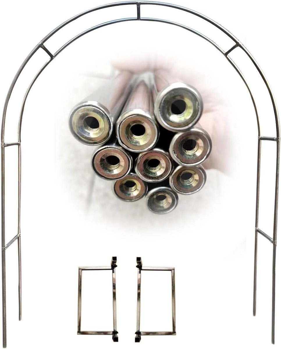 Tuinboog Prieel - Pergola Boog - Bruiloft Decoratie - Roestvrij Staal - 350 cm breed x 240 cm hoog - Zilver