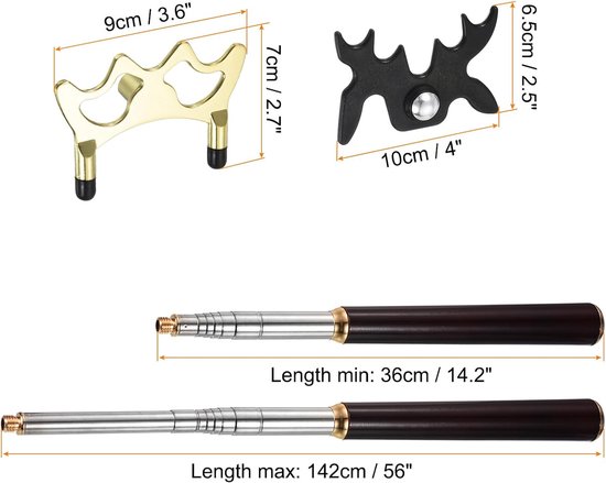 Biljart Keu Brug - Pool Cue Accessoire - Bal Positioneren - Intrekbaar Ontwerp - 36-142 cm - Goud/Zwart — afbeelding 5
