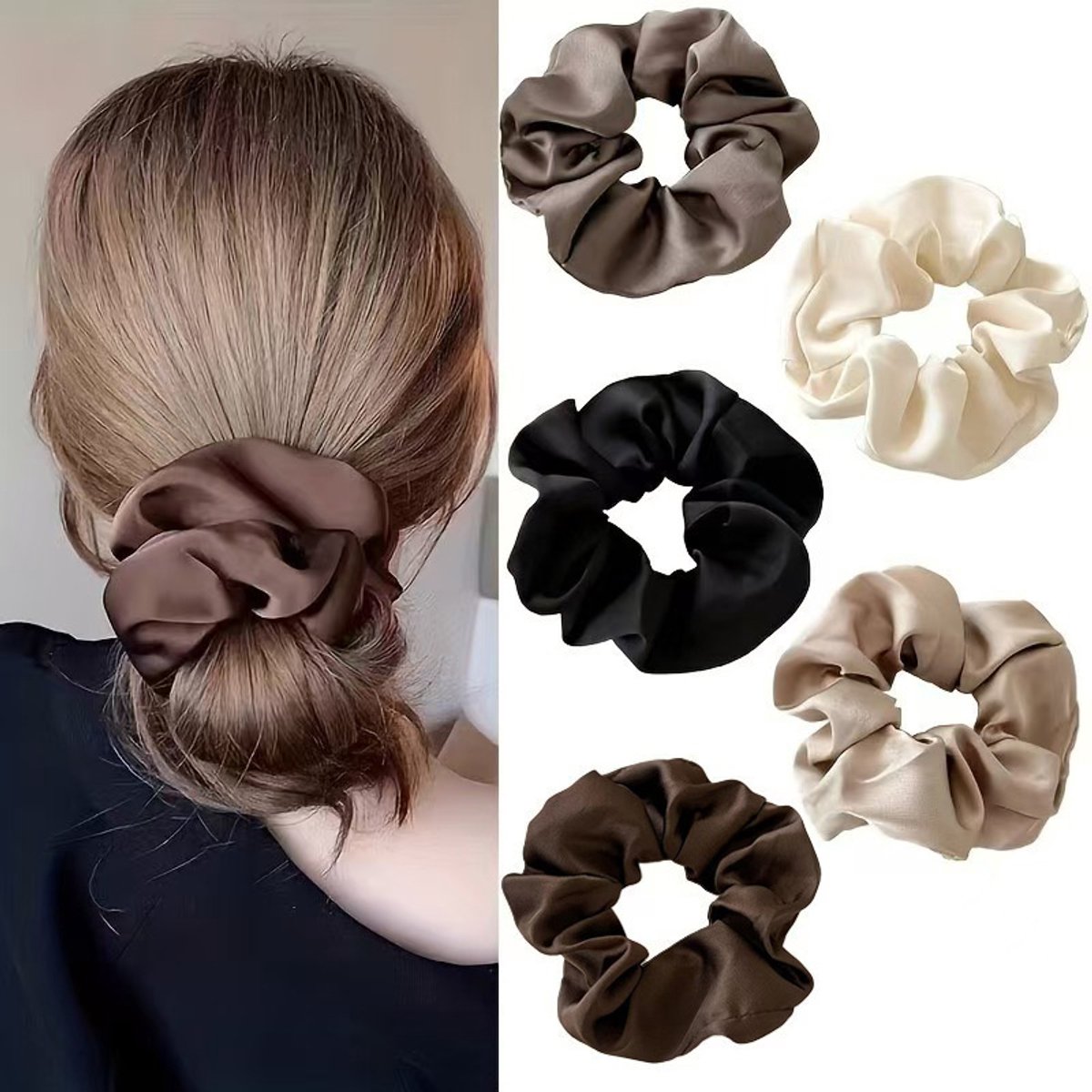 5 Stuks Zijden Scrunchies voor Dames – Elegante Satijn Scrunchies in Vintage Stijl – Zachte Elastische Haarbanden voor Dagelijks Gebruik en Feestjes