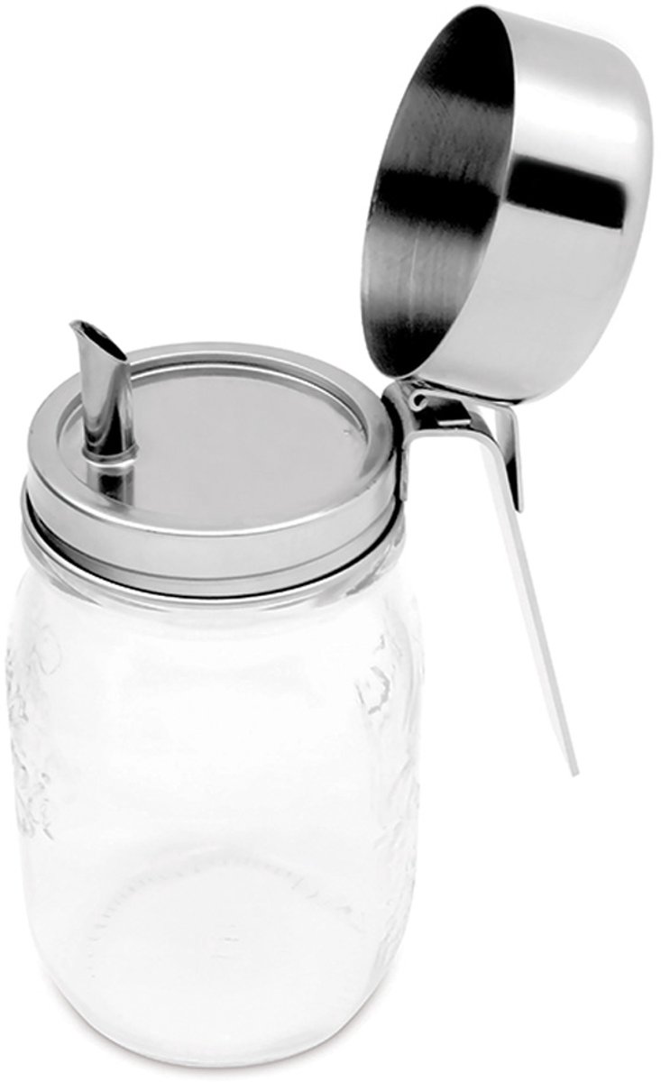 Oliekan deksel met glazen Bromoli pot 500 ml - Roestvrijstaal - Bewaren en schenken - L 8 x B 8 x H 16 cm