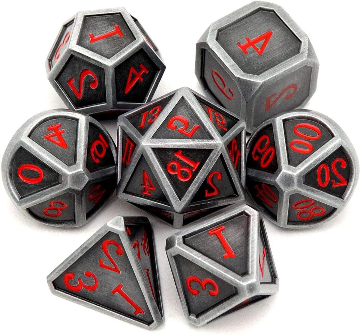 Metalen DND Dobbelstenen - RPG Dobbelstenen Set - Tabletop RPG Spelen - Grote Afgeronde Hoeken - Standaard Formaat - Zilver