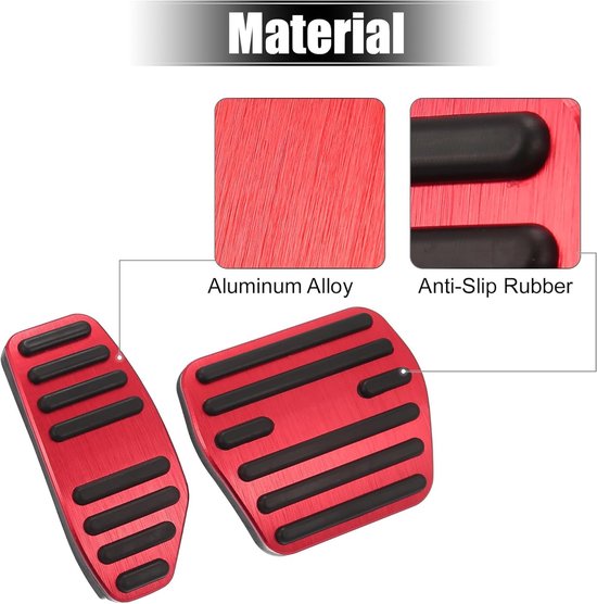 Auto 1 Set Antislip Geen Boren Aluminiumlegering Rem en Gas Accelerator Pedaal Covers Voetpedaal Pads Voor Nissan Kicks X-Trail Rogue Sport Qashqai Rood van Nissan — afbeelding 3