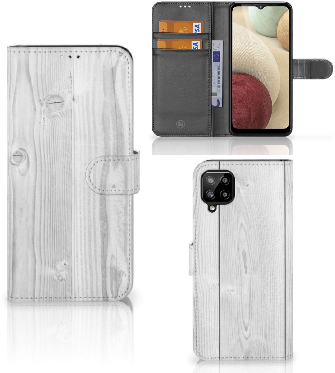 Samsung Galaxy A12 Book Style Case White Wood