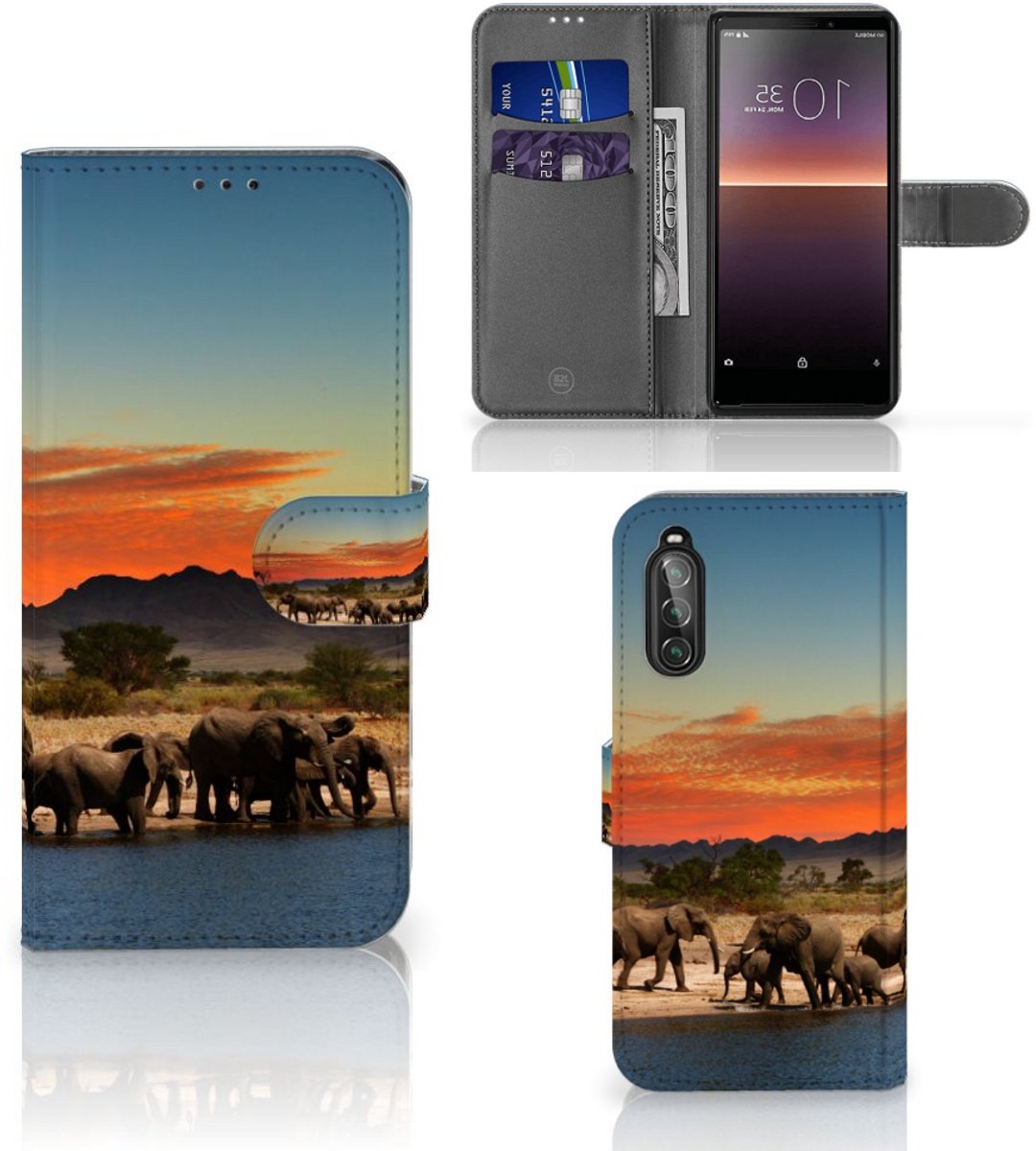 Sony Xperia 10 II Telefoonhoesje met Pasjes Olifanten