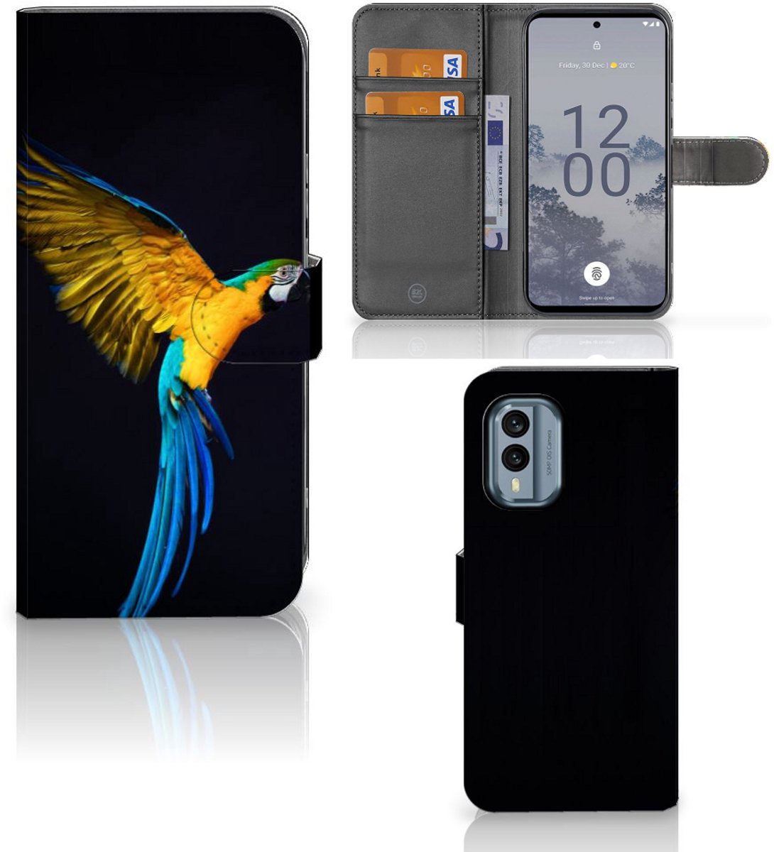 Nokia X30 Telefoonhoesje met Pasjes Papegaai