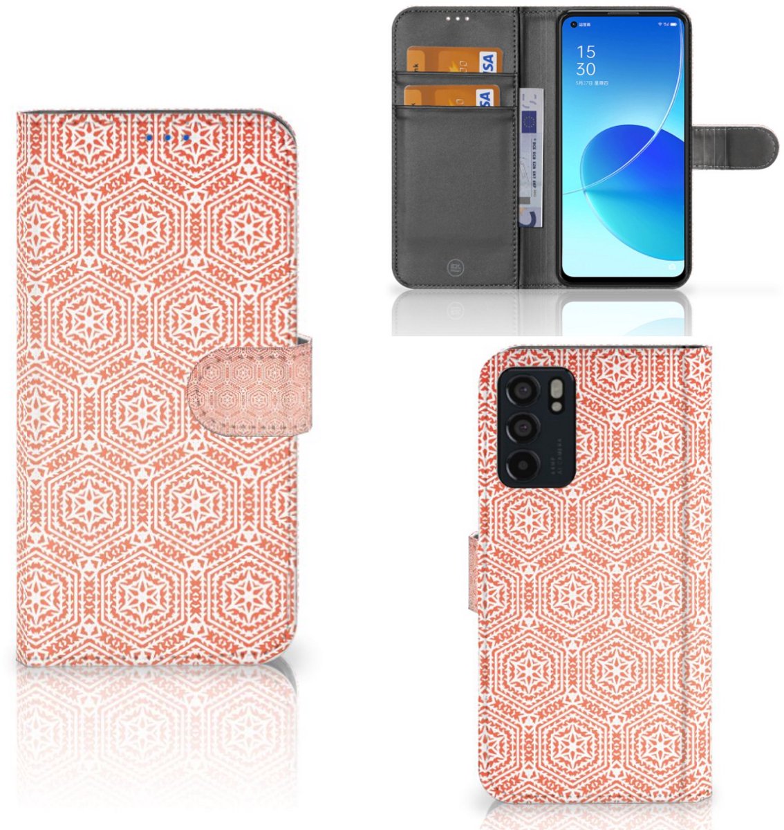 Boekhoesje voor OPPO Reno6 5G Telefoon Hoesje Pattern Orange