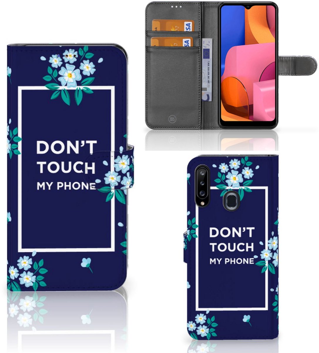 Samsung Galaxy A20s Portemonnee Hoesje Flowers Blue DTMP