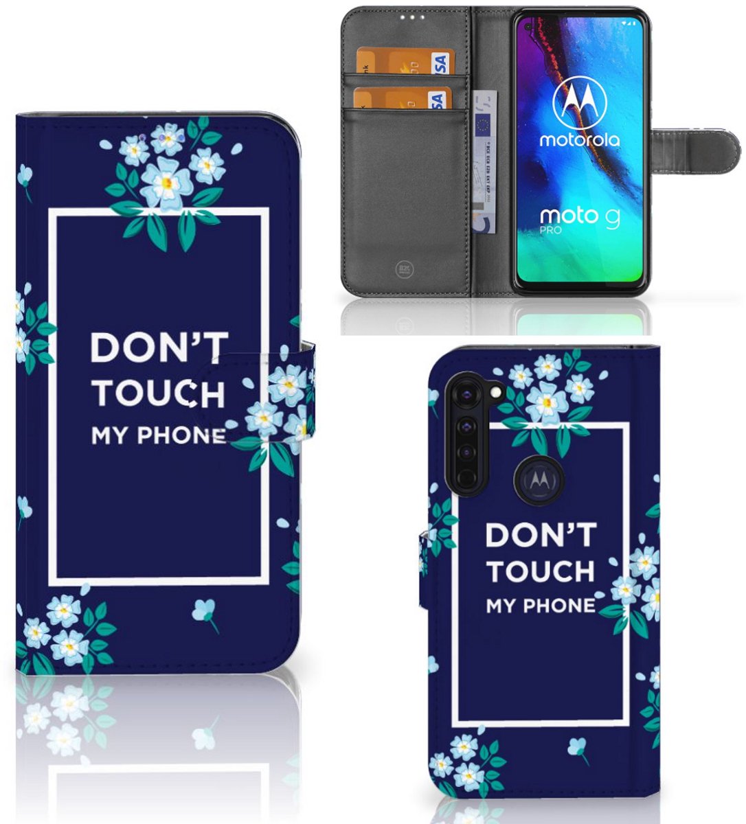Motorola Moto G Pro Portemonnee Hoesje Flowers Blue DTMP