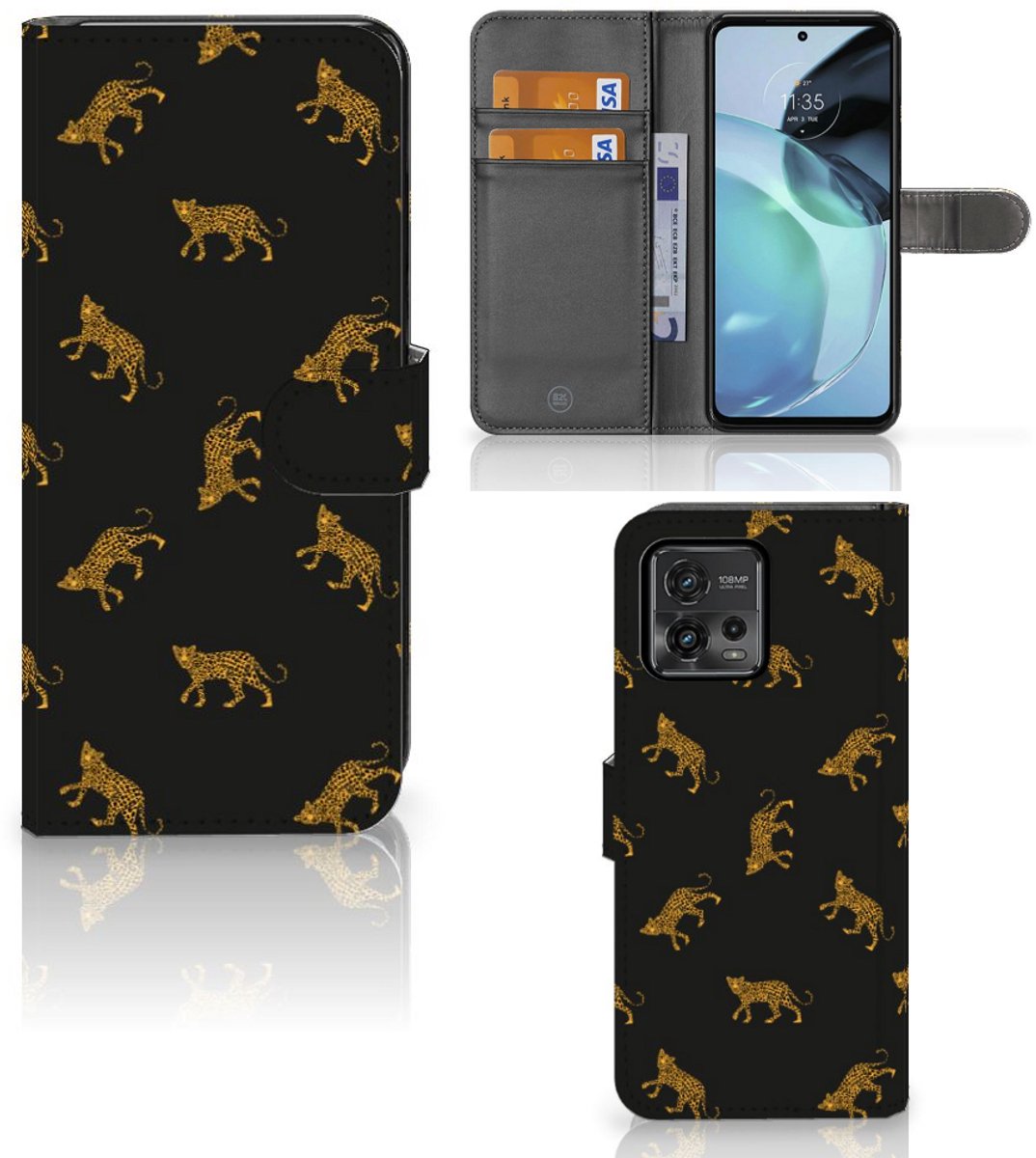 Telefoonhoesje met Pasjes voor Motorola Moto G72 Leopards