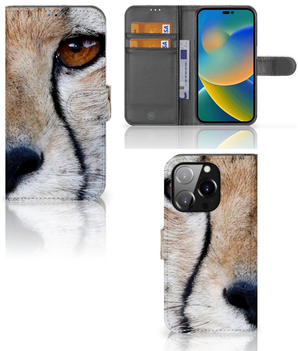 iPhone 14 Pro Telefoonhoesje met Pasjes Cheetah