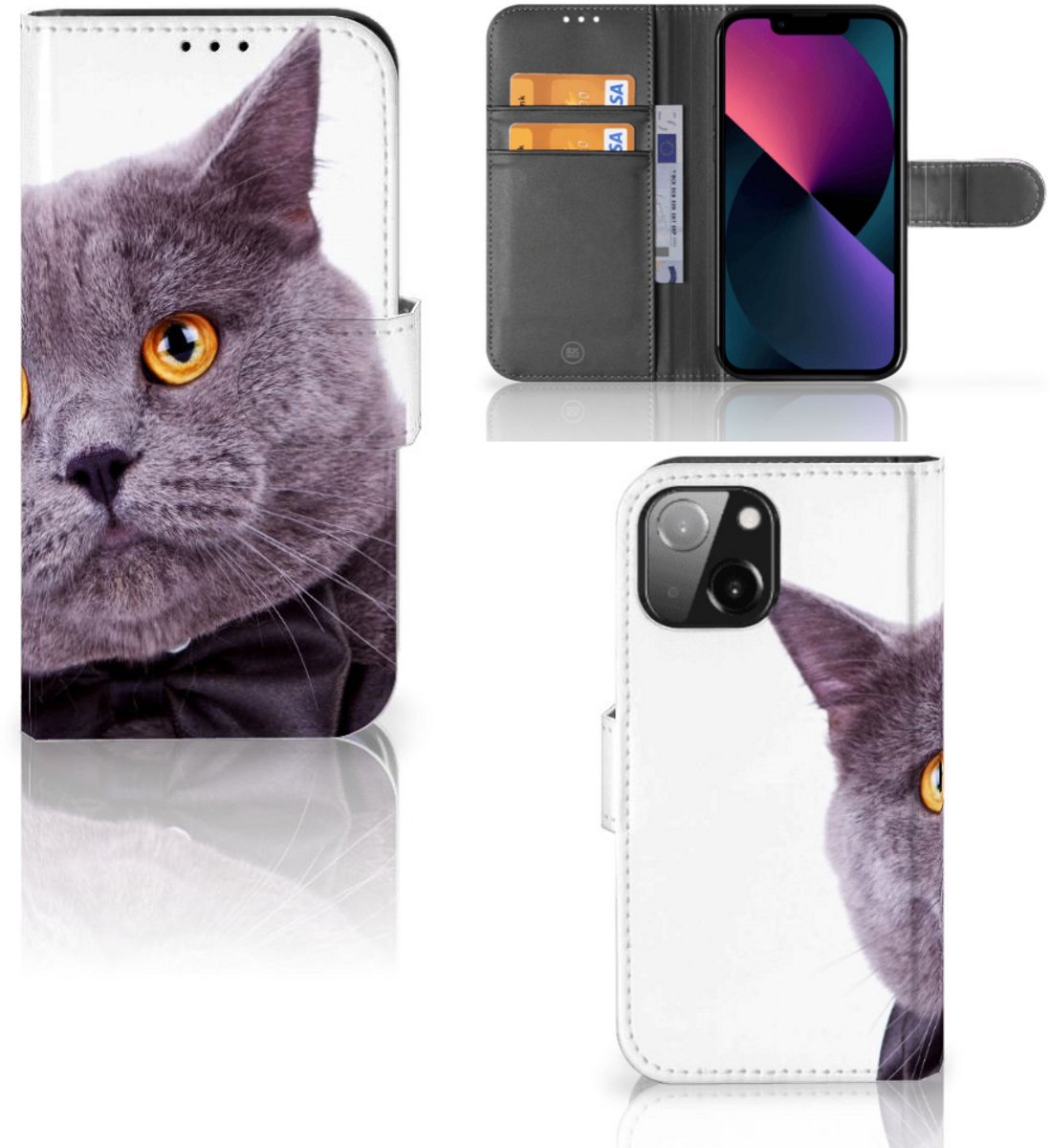 iPhone 13 Mini Telefoonhoesje met Pasjes Kat