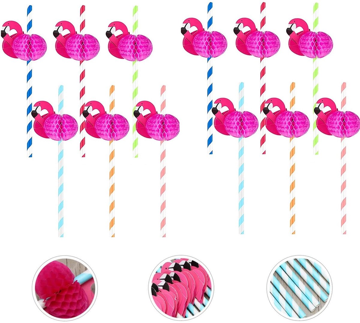 Allecto - - Cocktail Straws - Biologisch afbreekbare rietjes - 50 stuks - Flamingo - Tropische feestdecoratie - Geschikt voor verjaardagen en bruiloft