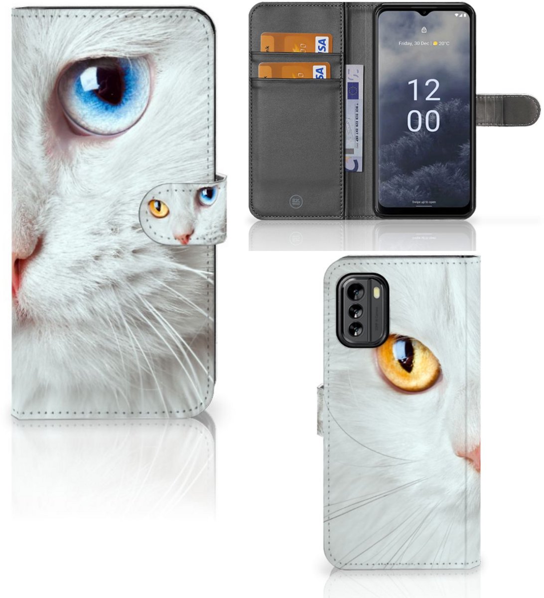 Nokia G60 Telefoonhoesje met Pasjes Witte Kat