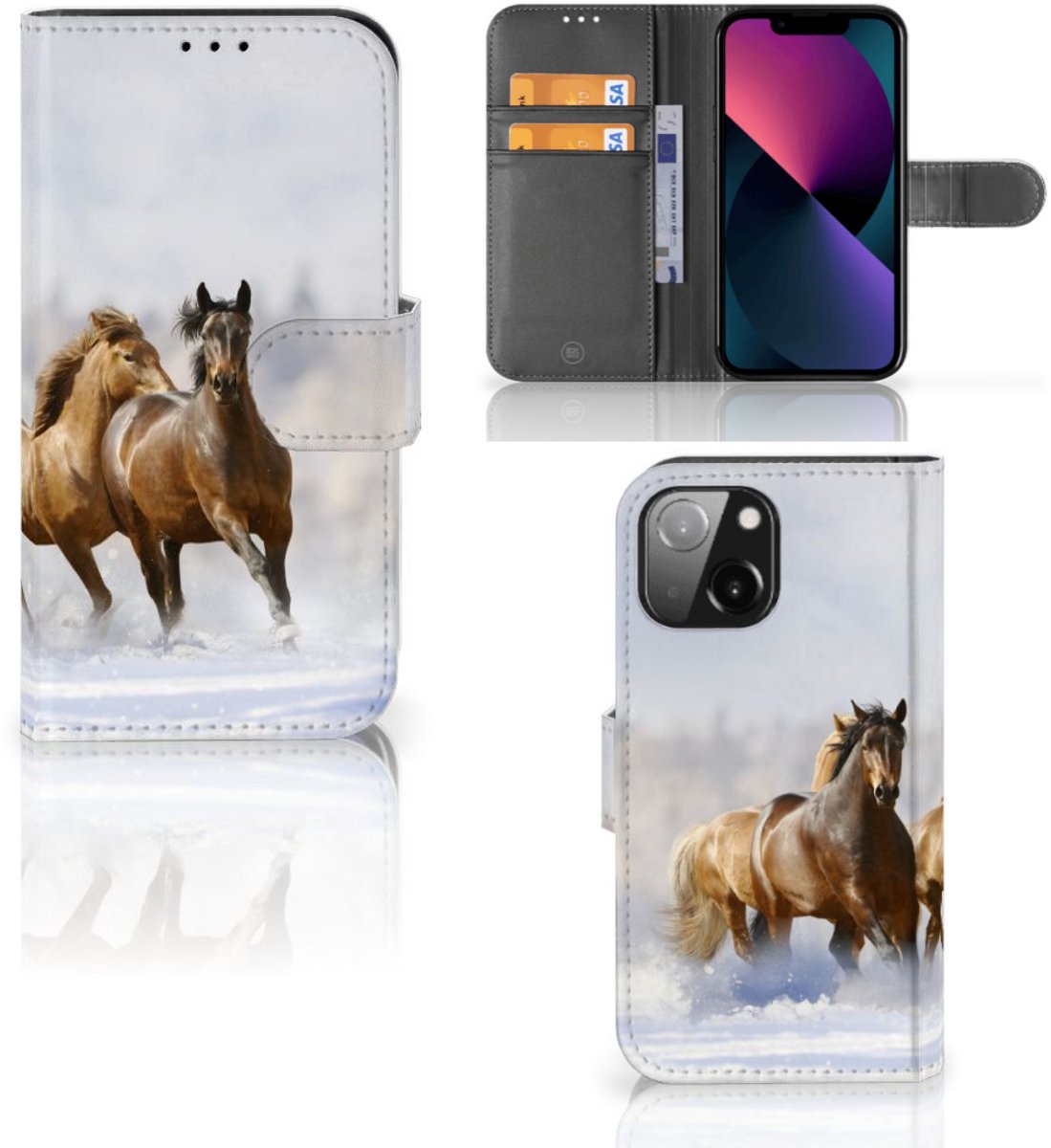 iPhone 13 Mini Telefoonhoesje met Pasjes Paarden