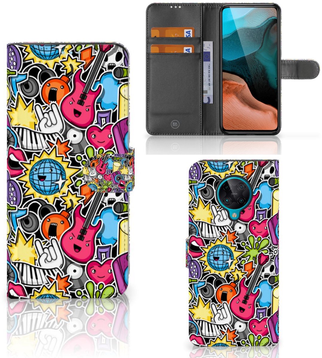 Xiaomi Poco F2 Pro Wallet Case met Pasjes Punk Rock