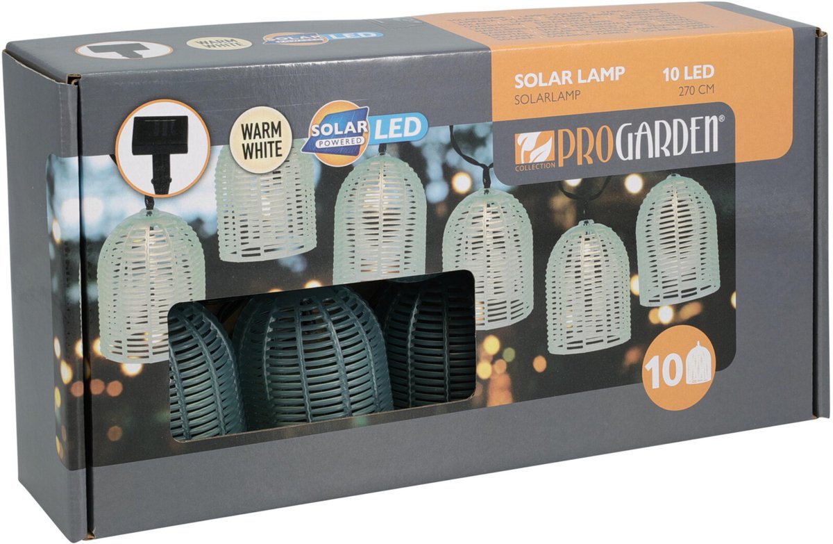 Pro Garden Feestverlichting lichtsnoer - blauw - 10 LED - warm wit - 270 cm - tuin feestlampjes