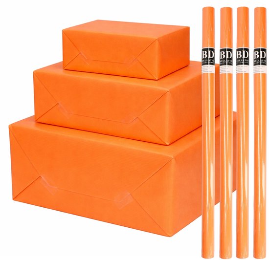 Bellatio Decorations - 4x - rollen cadeau Inpakpapier - oranje - 200 x 70 cm - cadeaupapier