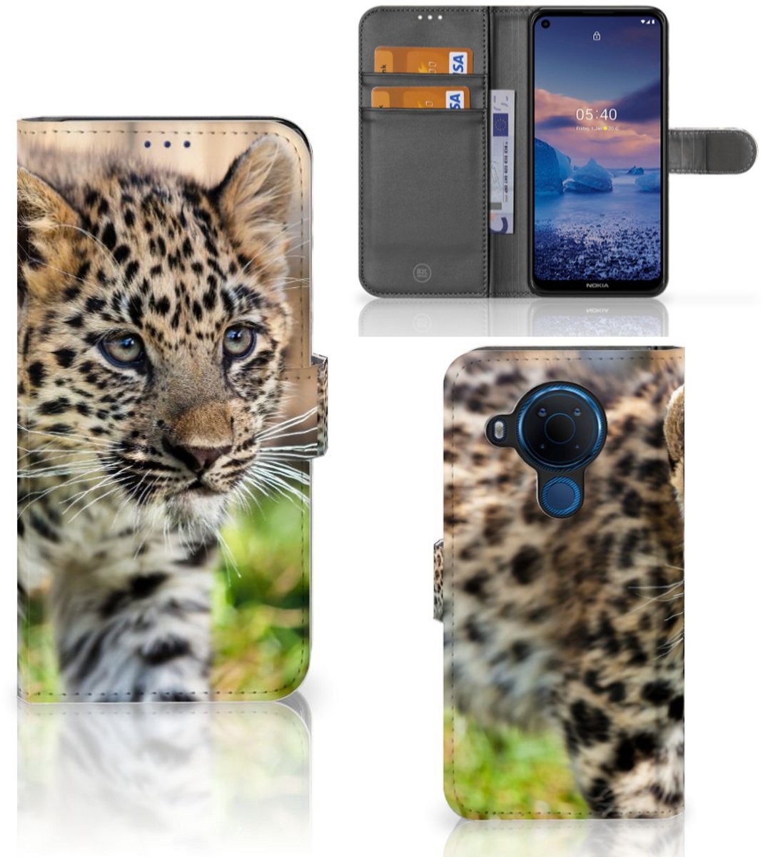 Nokia 5.4 Telefoonhoesje met Pasjes Baby Luipaard