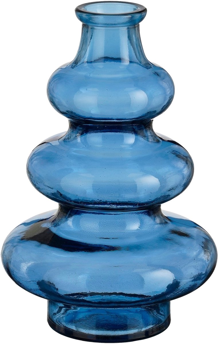 Mica Decorations Bloemenvaas Sira - transparant glas - blauw - D14,5 x H22 cm - vaas - sierlijk model Donkerblauw