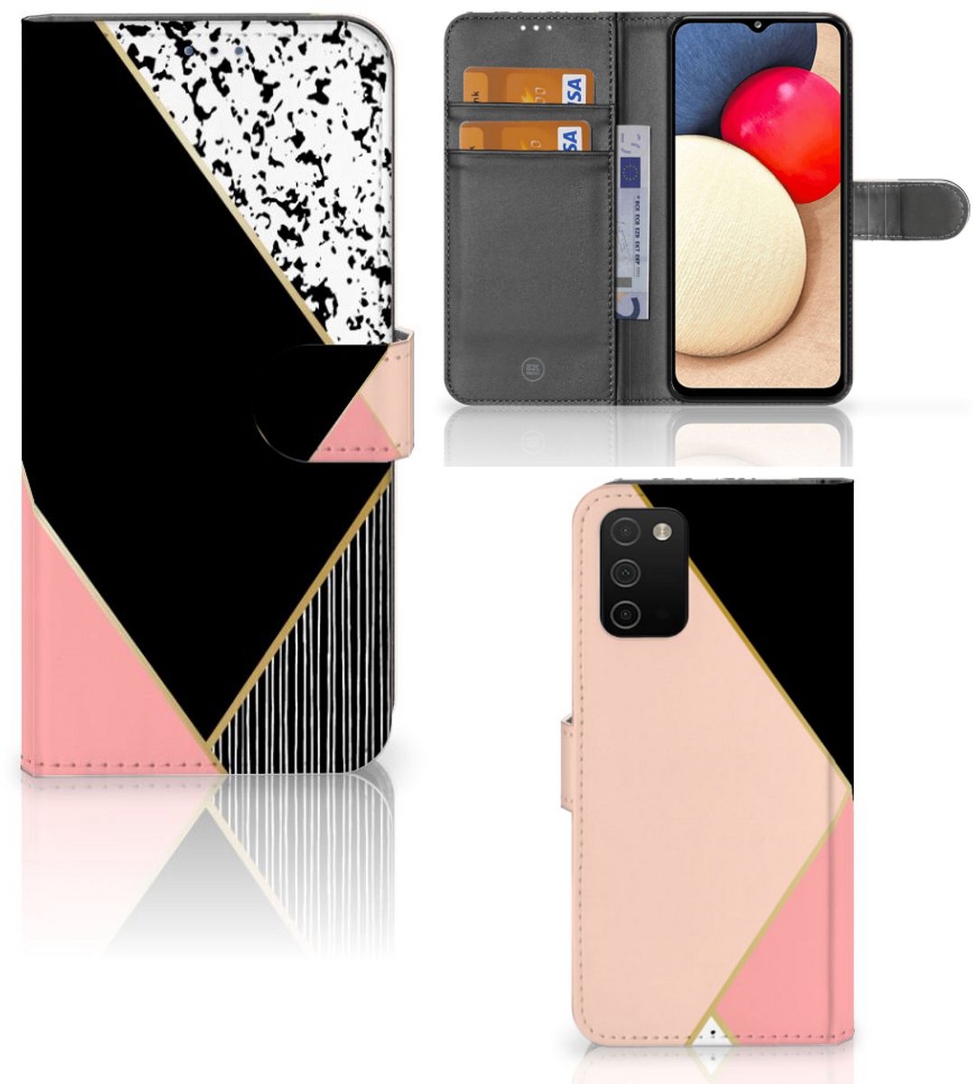 Boekhoesje voor Samsung Galaxy A03s Book Case Zwart Roze Vormen