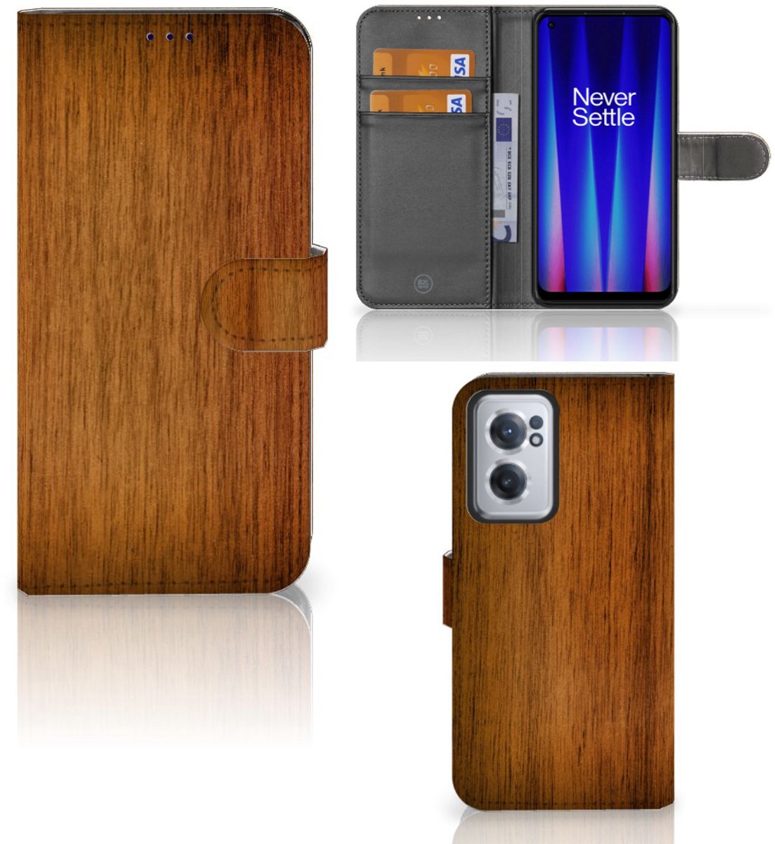 OnePlus Nord CE 2 Book Style Case Donker Hout
