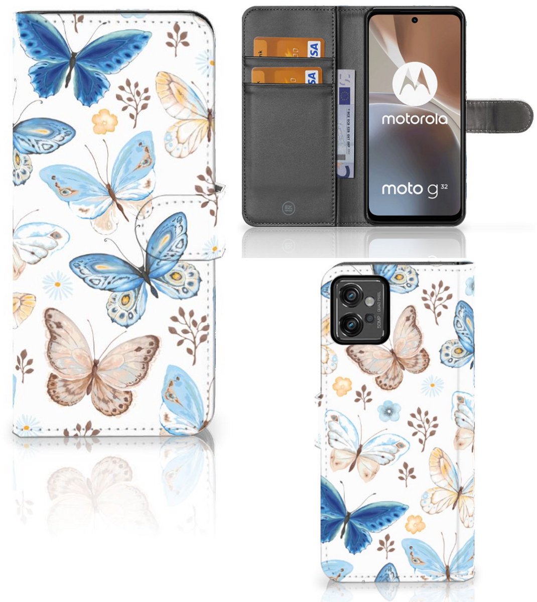 Telefoonhoesje met Pasjes voor Motorola Moto G32 Vlinder
