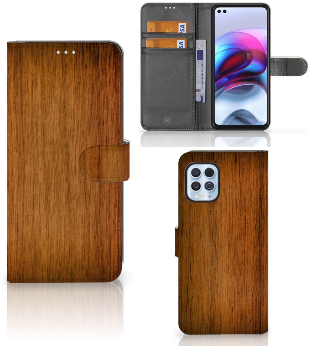 Motorola Moto G100 Book Style Case Donker Hout