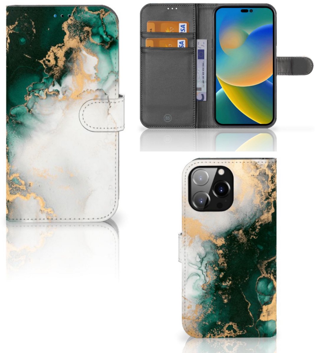 Bookcase voor iPhone 14 Pro Max Marmer Groen