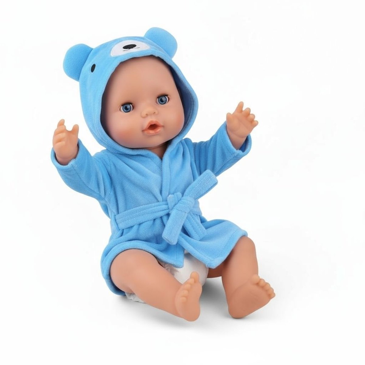 Poppenkleertjes voor babypop 43 cm - Blauwe beer badjas - In cadeauzakje - Poppenkleding geschikt voor o.a. Baby Born pop