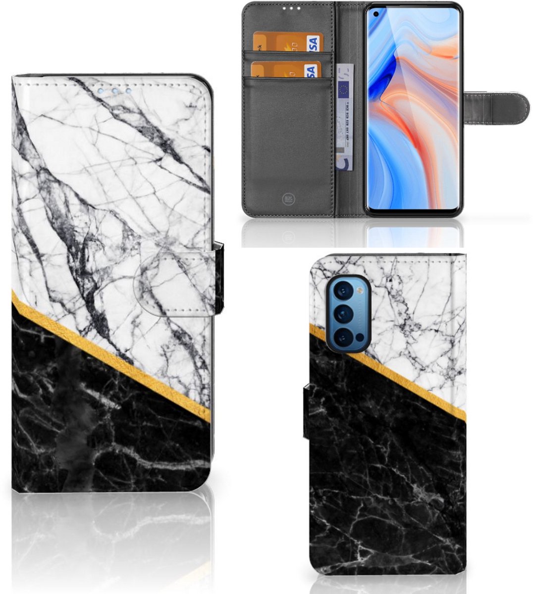 OPPO Reno 4 Pro 5G Bookcase Marmer Wit Zwart - Origineel Cadeau Man