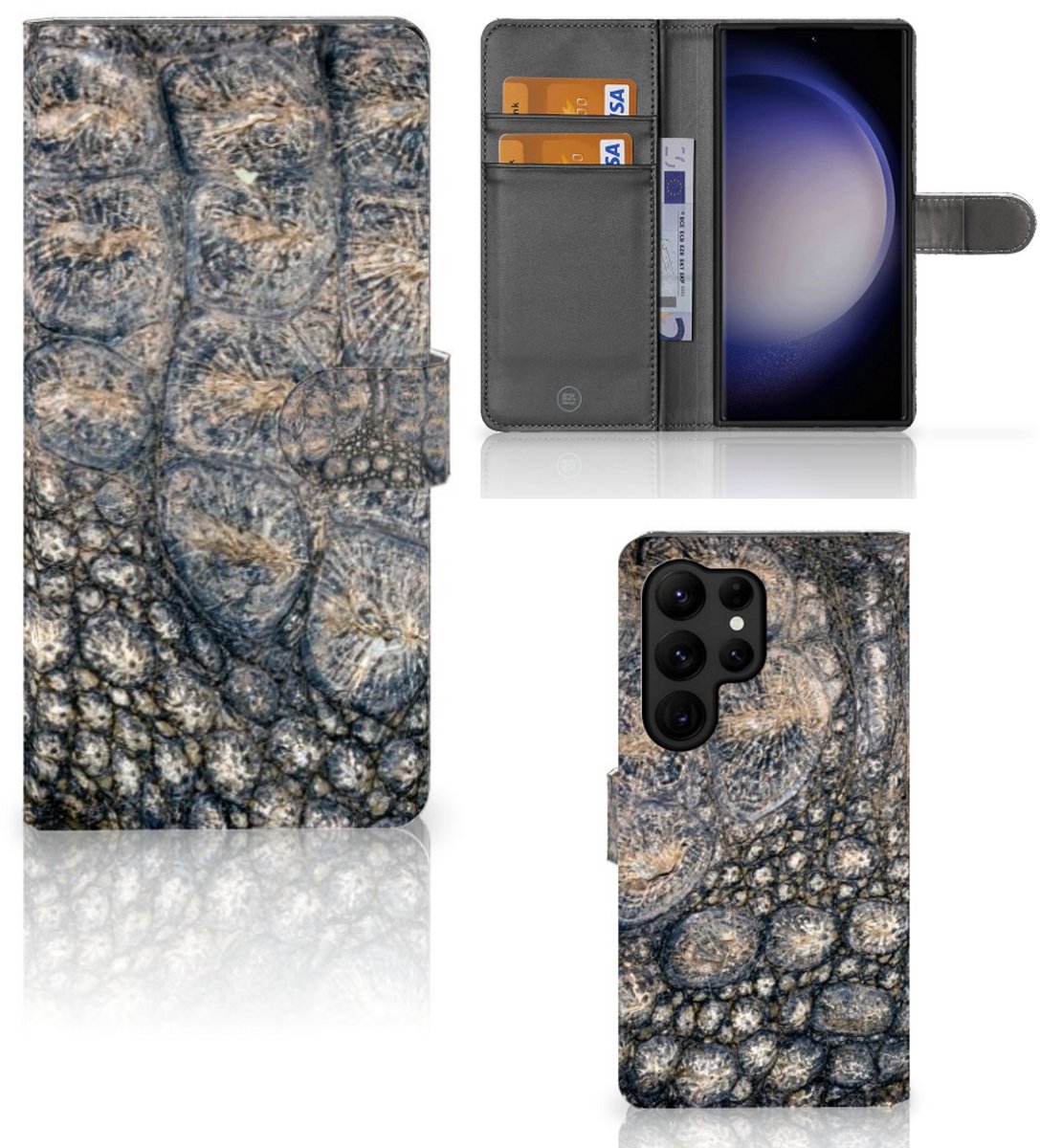 Samsung Galaxy S23 Ultra Telefoonhoesje met Pasjes Krokodillenprint