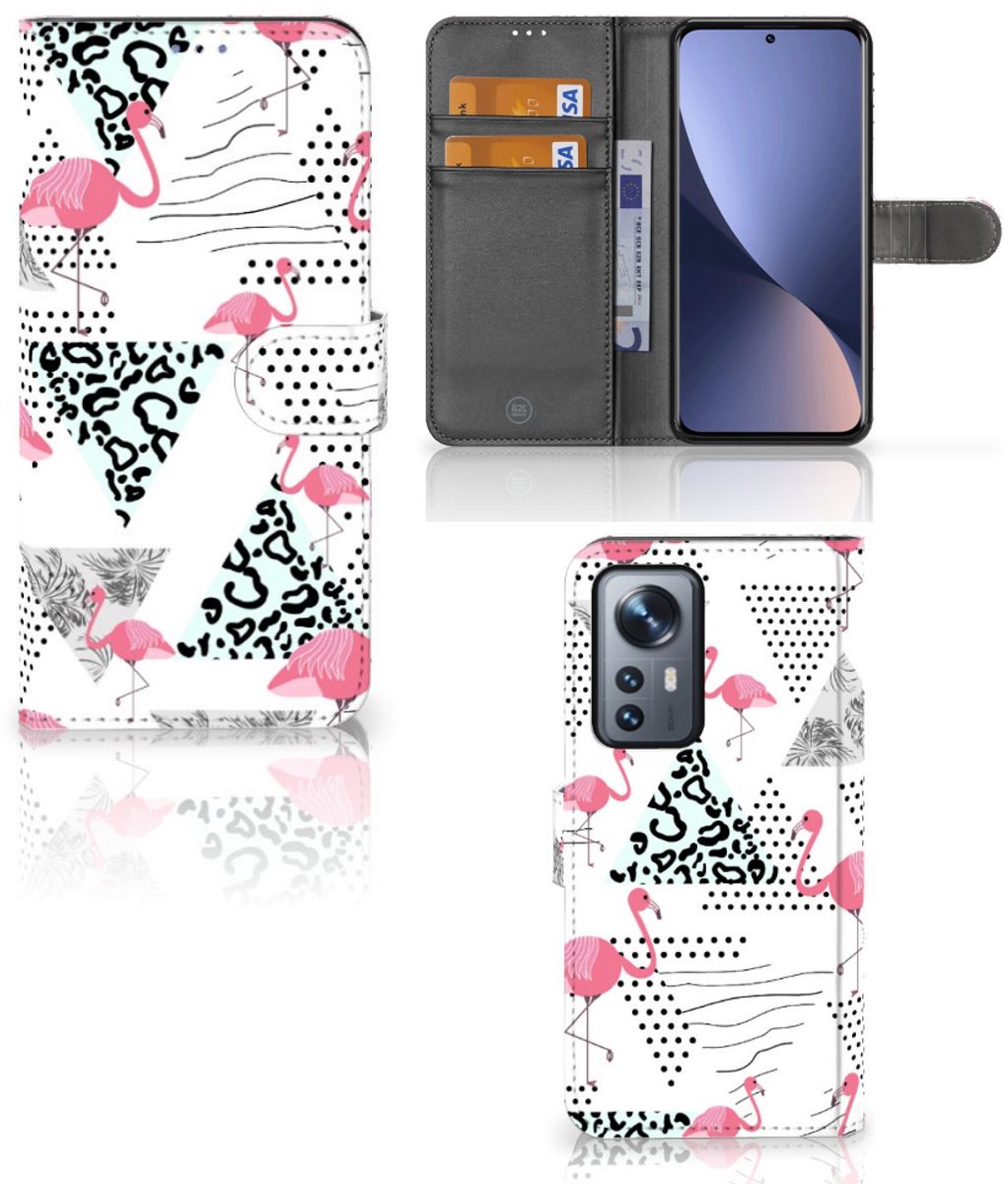 Xiaomi 12 Pro Telefoonhoesje met Pasjes Flamingo Triangle