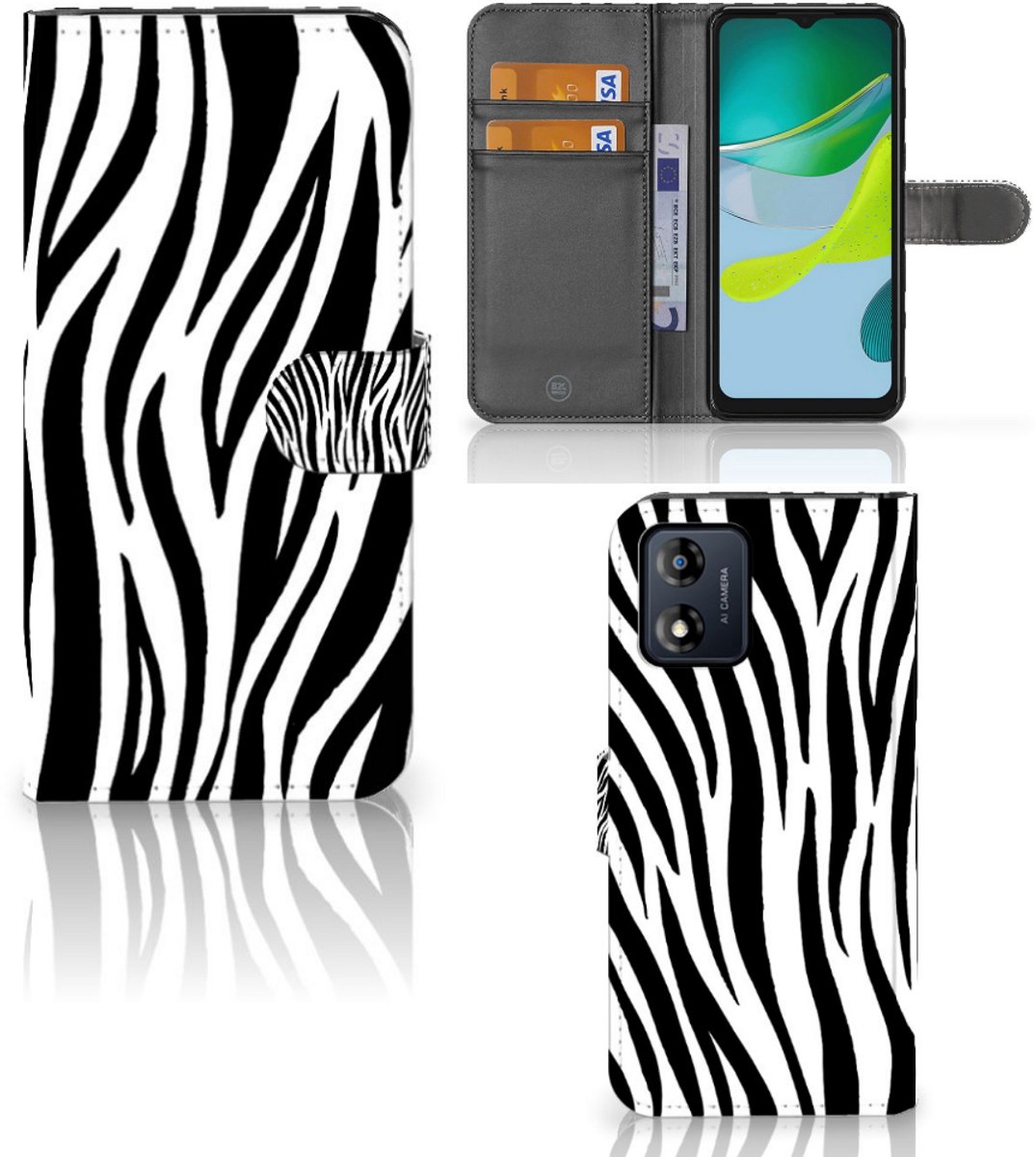 Motorola Moto E13 4G Telefoonhoesje met Pasjes Zebra