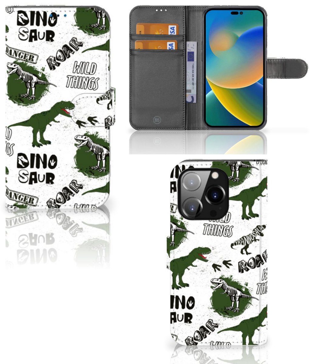 Telefoonhoesje met Pasjes voor iPhone 14 Pro Dinosaurus