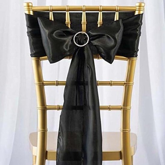Foto: Stoel sjerpen stropdassen voor stoelen feestdecoratie effen satijn stof 25 stuks 6 x 106 inch zwart