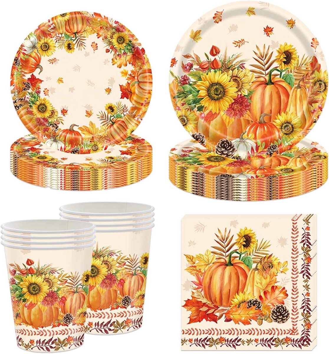 Herfst Servies - Tafeldecoratie Herfst - Herfstfeestjes - Pompoen Papier - 20 Gasten - Oranje