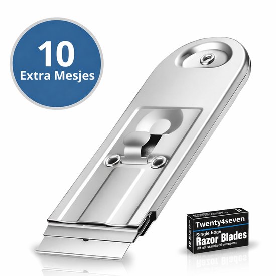 Twenty4seven® Grattoir à verre avec 10 lames - Nettoyant pour plaques à induction - Grattoir à verre en céramique - Protecteur - Grattoir à peinture en acier inoxydable