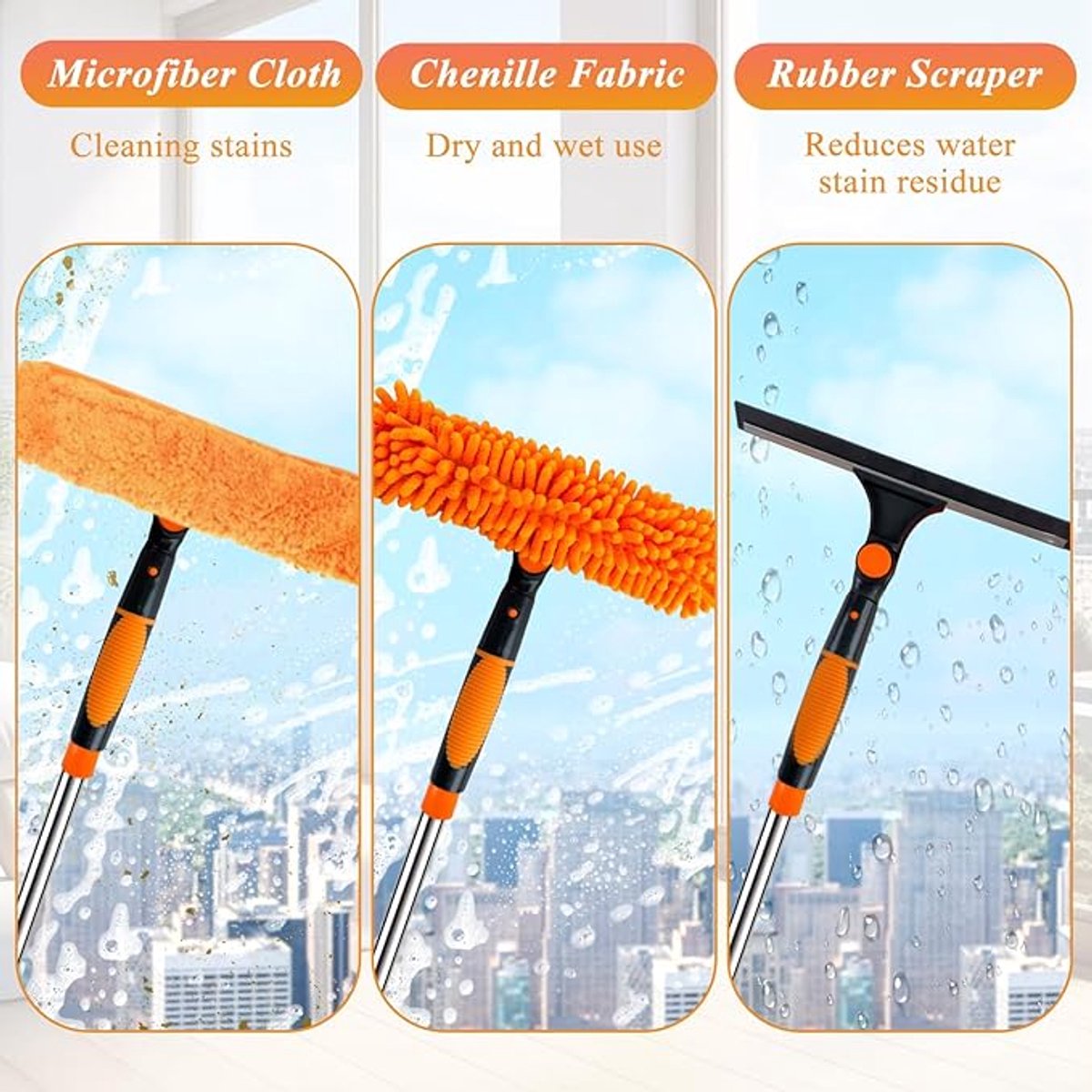 Raamwisser - Raamreiniger - trekker 40 cm met telescoopsteel 160-415 cm - Met Twee vervangende koppen thumbnail 2