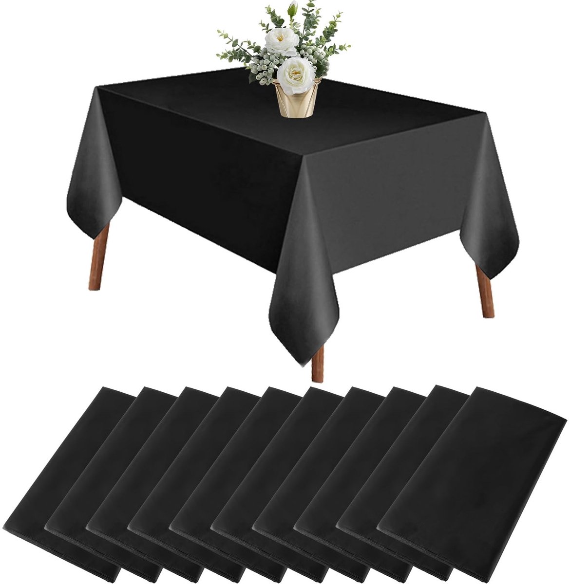 Dailygoods- Wegwerptafelkleden Set van 10 - Zwart - Kunststof - Vuilafstotend - Waterdicht - 137 x 275 cm - Plastic Tafelkleed