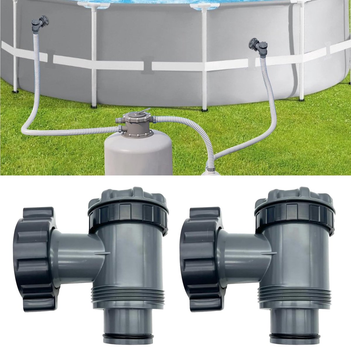 Cosensi - Inlaat / Uitlaatklep - 38mm Slang - Onderdeel voor Filterpomp - 2 Pack - Onderhoudsvalve - Geschikt voor Boven Grond Zwembaden - Voor Int...
