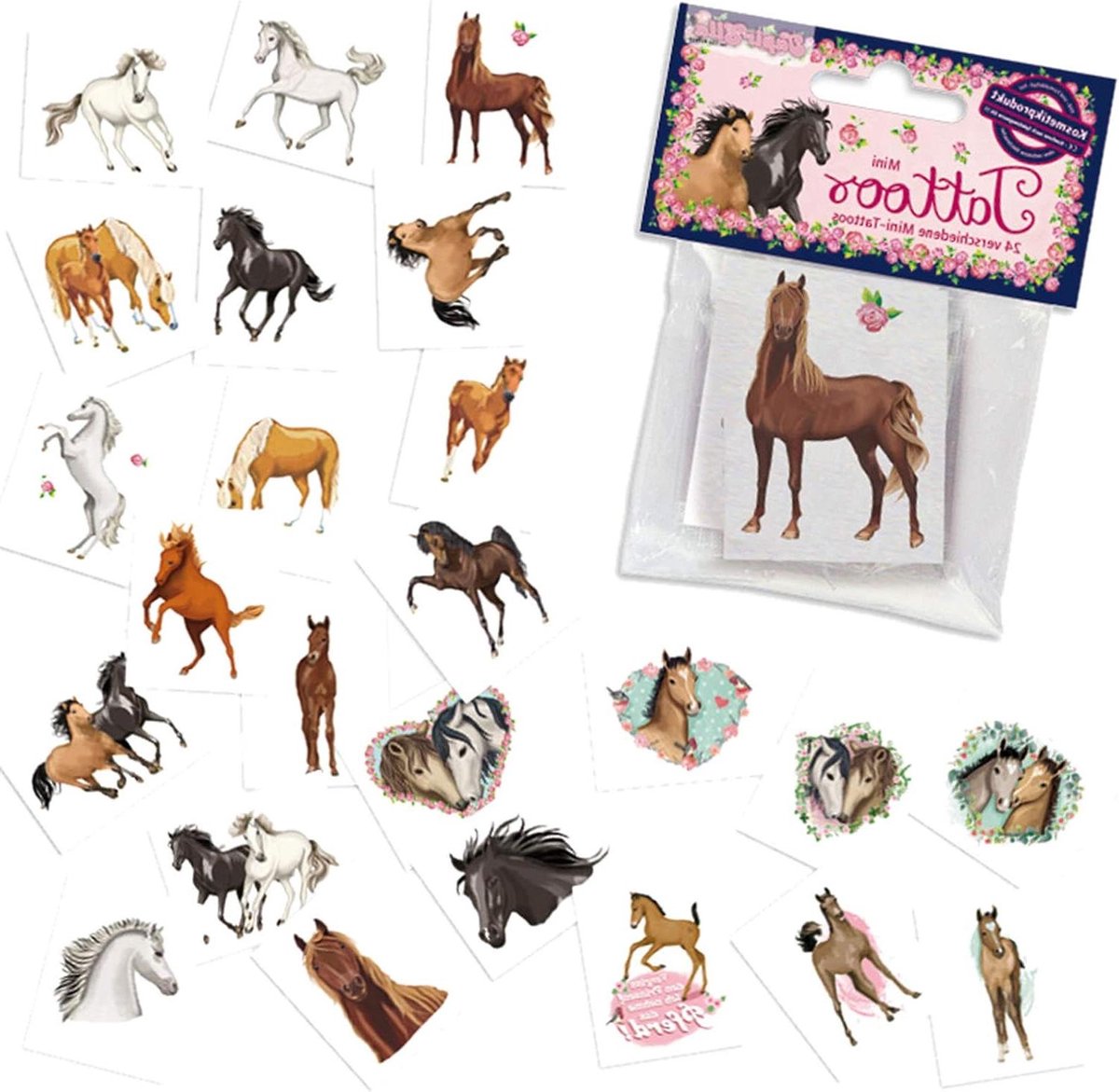 Tatoeages Paarden - Kinder Tattoos - Cadeautje en spel - 24 stuks set - 28 x 56 cm - Meerkleurig