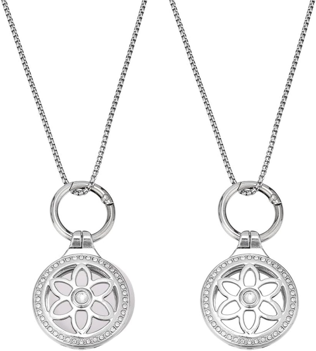 Set van 2 Verstelbare Tracker Holders en Kettingen, Draagbare Pendant met Sleutelhangers en Rhinestone Accenten, RVS, 6.5 cm, Perfect voor Sieraden en Accessoires