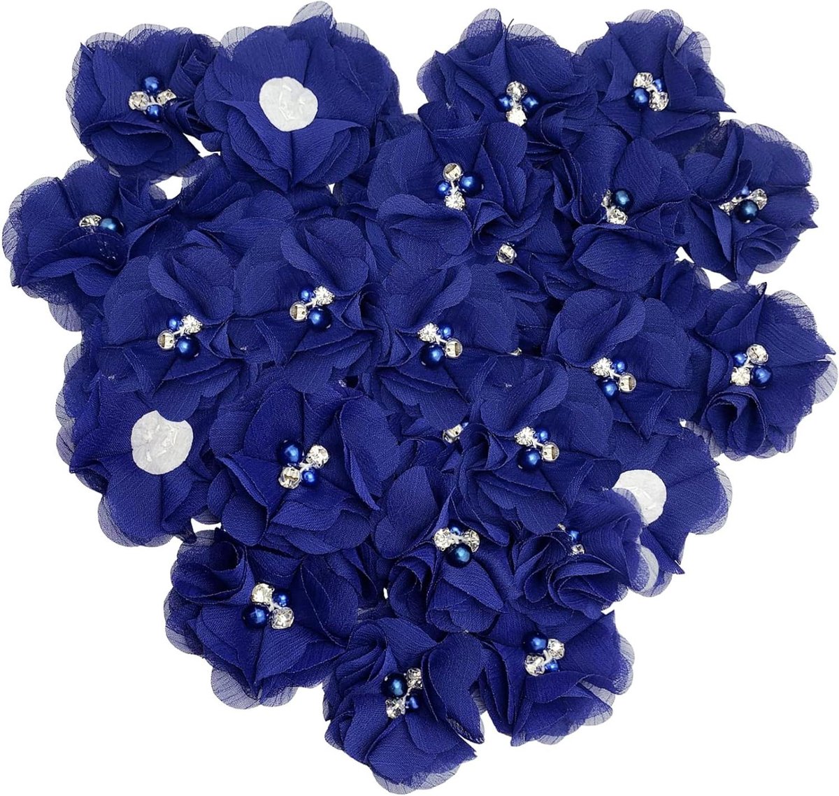 Chiffon Bloem Applicaties - Stoffen Bloemen Naaien - DIY Ambachten Versieren - Met Parel en Strass - 5 cm Diameter
