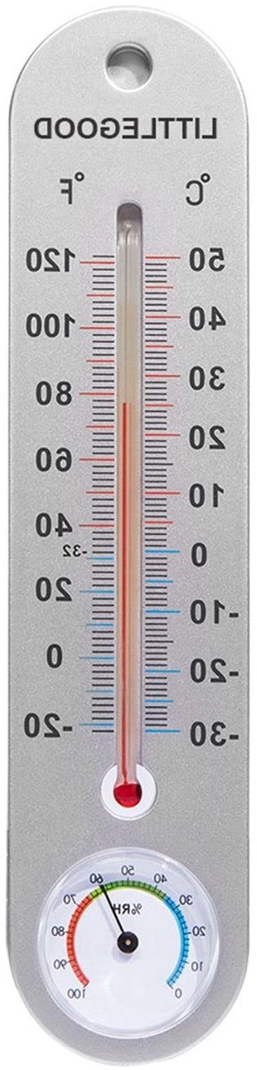 Binnenthermometer met Vochtigheid - Klimaatmeter Kamertemperatuur - Binnenklimaat Monitoren - Analoge Weergave - 248 cm Lengte - Zilver