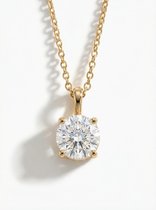 Lundholm Luxe Ketting Dames Gold Plated met Zirkonia Hanger Steen - Premium Stainless Steel Jewellery - Hypoallergeen & Waterproof - luxe gouden ketting dames verfijnd elegant - cadeau voor vrouw verjaardag Hartjes Cadeau sieraad - my Rosalie Serie